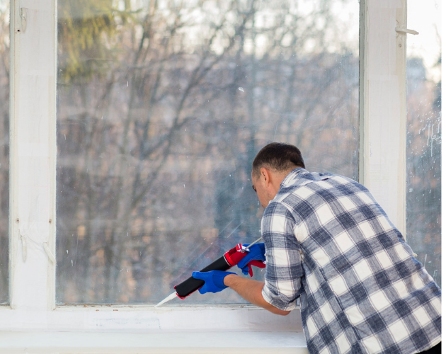 Professional sealing window frame during glass repair