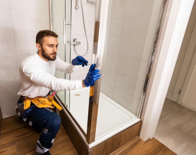 Precision frameless shower door fitting and alignment