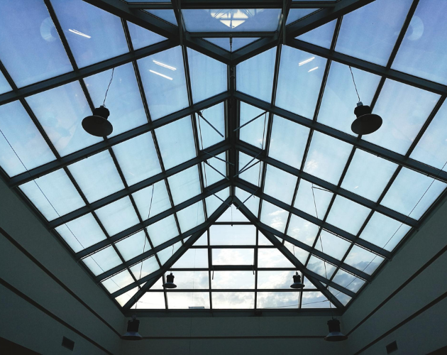 Commercial glass skylight ceiling with steel framing – Los Angeles